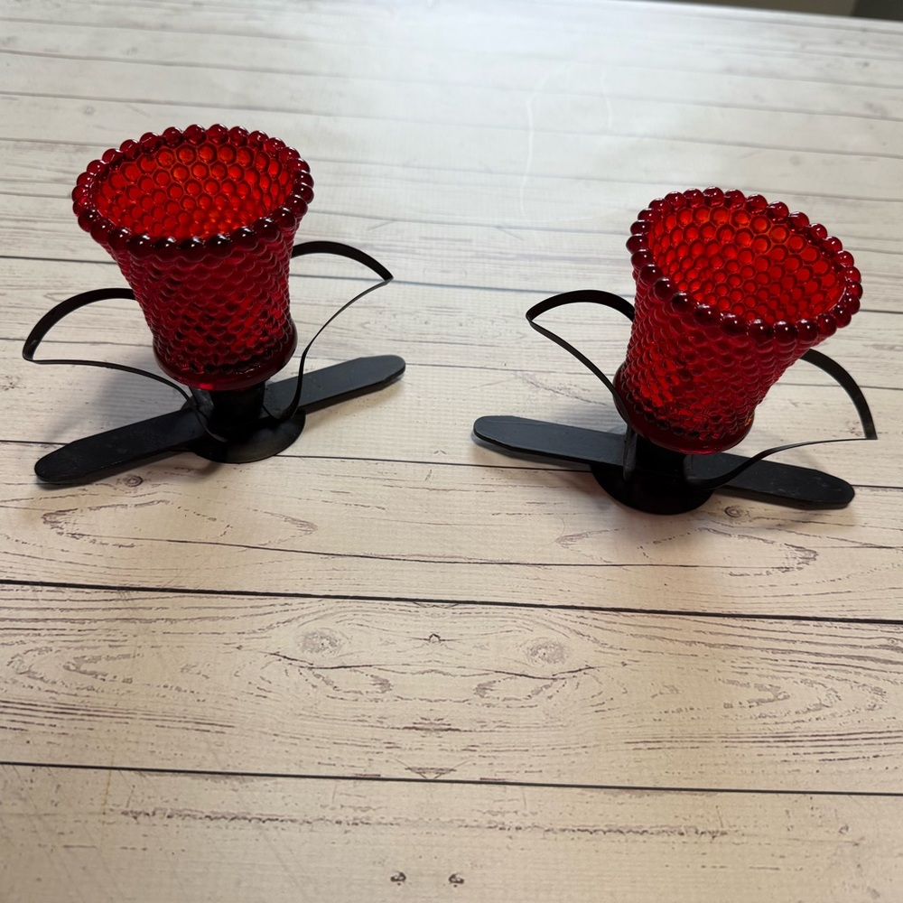 3 for $10 Red Glass Candle Holders